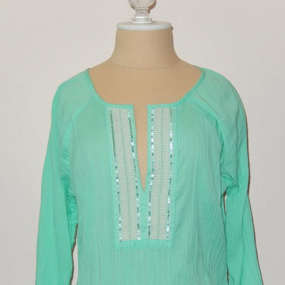 Athleta Swim Cover Tunic XS Mariana Tiffany Blue Green White Sequin - Picture 4 of 8